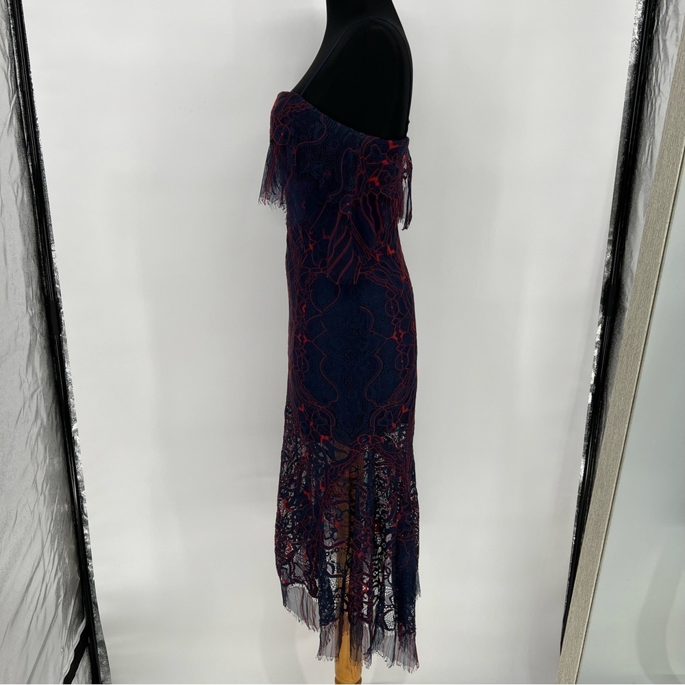 JONATHAN SIMKHAI Midnight & Red Lace‎ Overlay Illusion Midi Dress - Picture 9 of 16